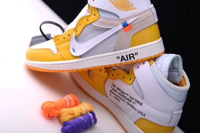 2019 Air Jordan 1 x OF NRG White/Dark Powder Yellow-Cone AQ0818-149